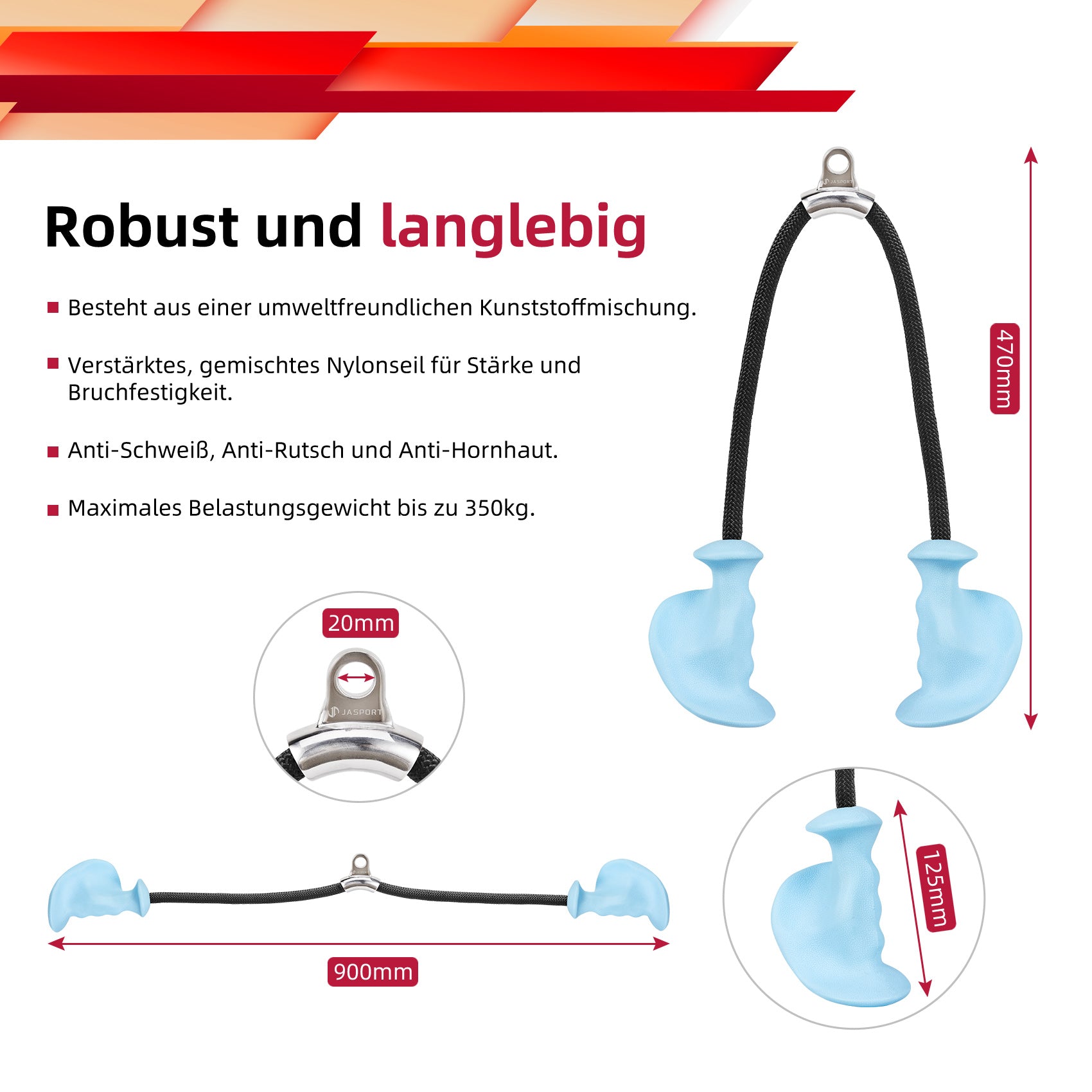 JASPORT ER2 Ergonomisches Trizeps-Seil (Blau)