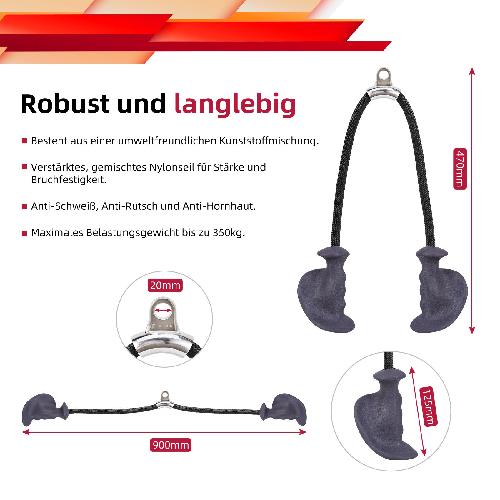 JASPORT ER2 Ergonomisches Trizeps-Seil (Grau)