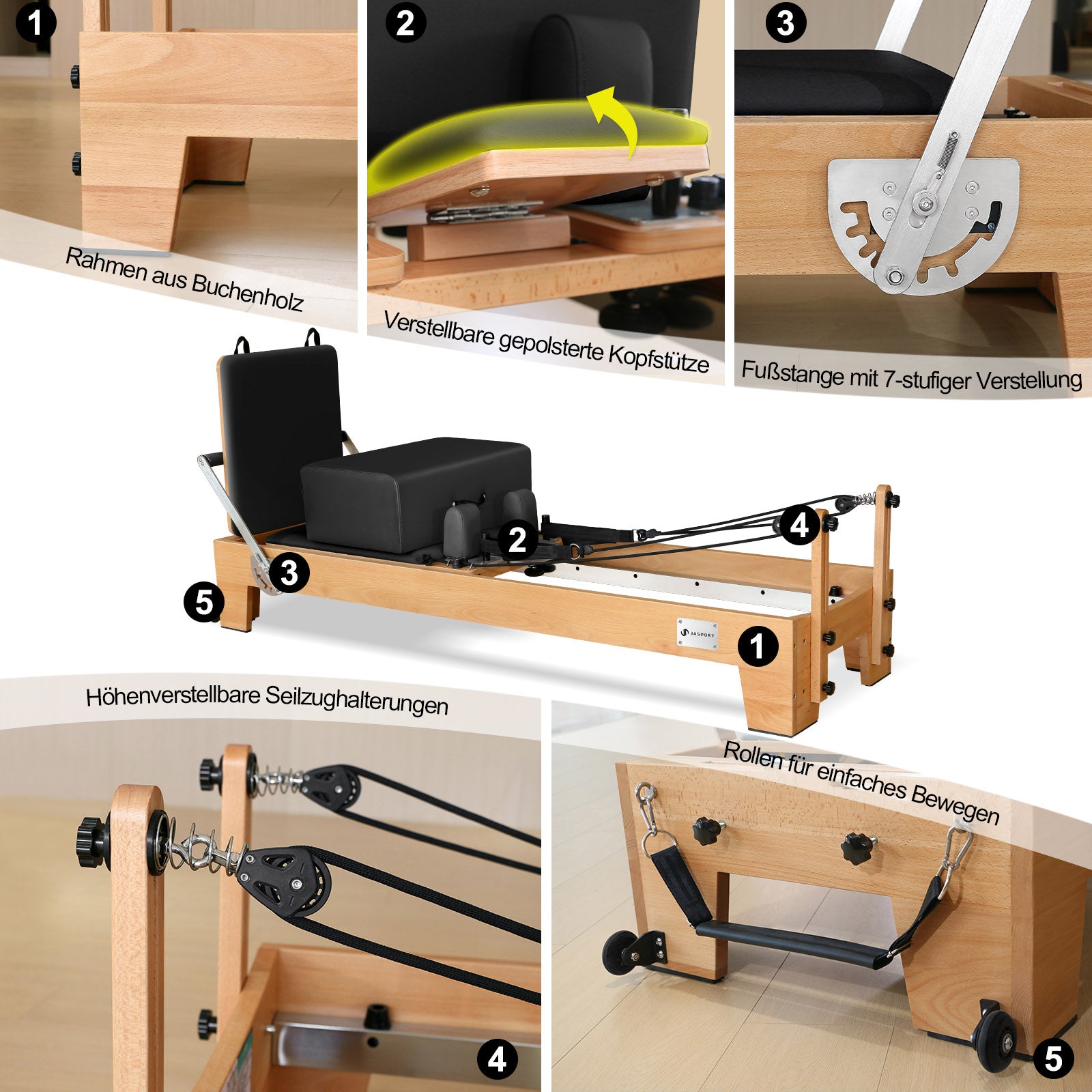 JASPORT P80 Pilates Reformer aus Buchenholz