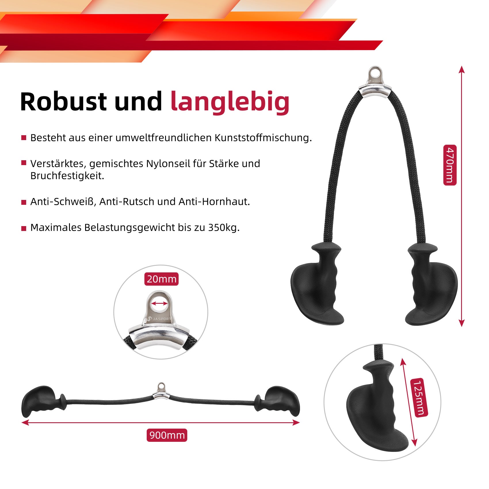 JASPORT ER2 Ergonomisches Trizeps-Seil (Schwarz)