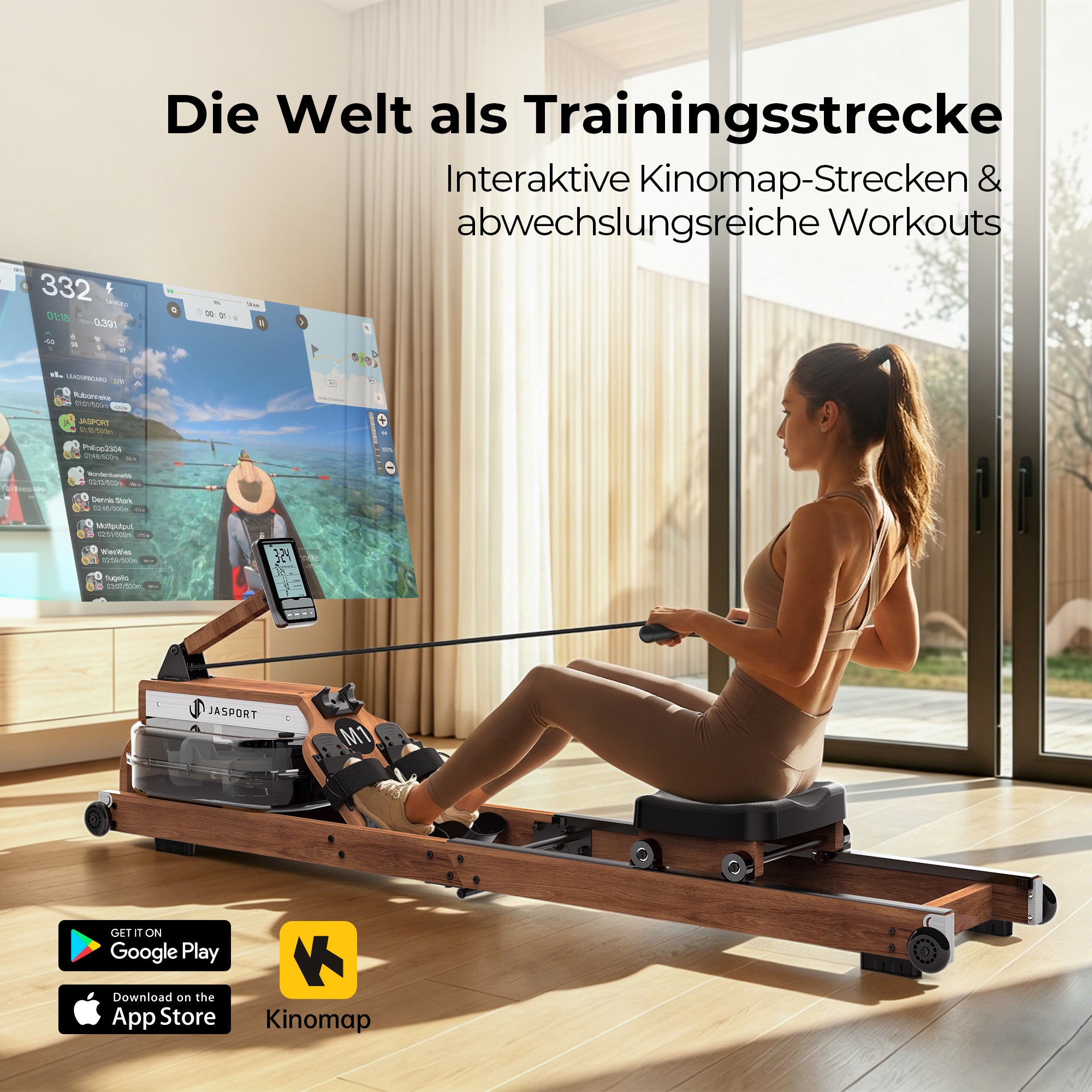 JASPORT M1 Klappbares Wasserrudergerät für Zuhause（Walnussbraun）