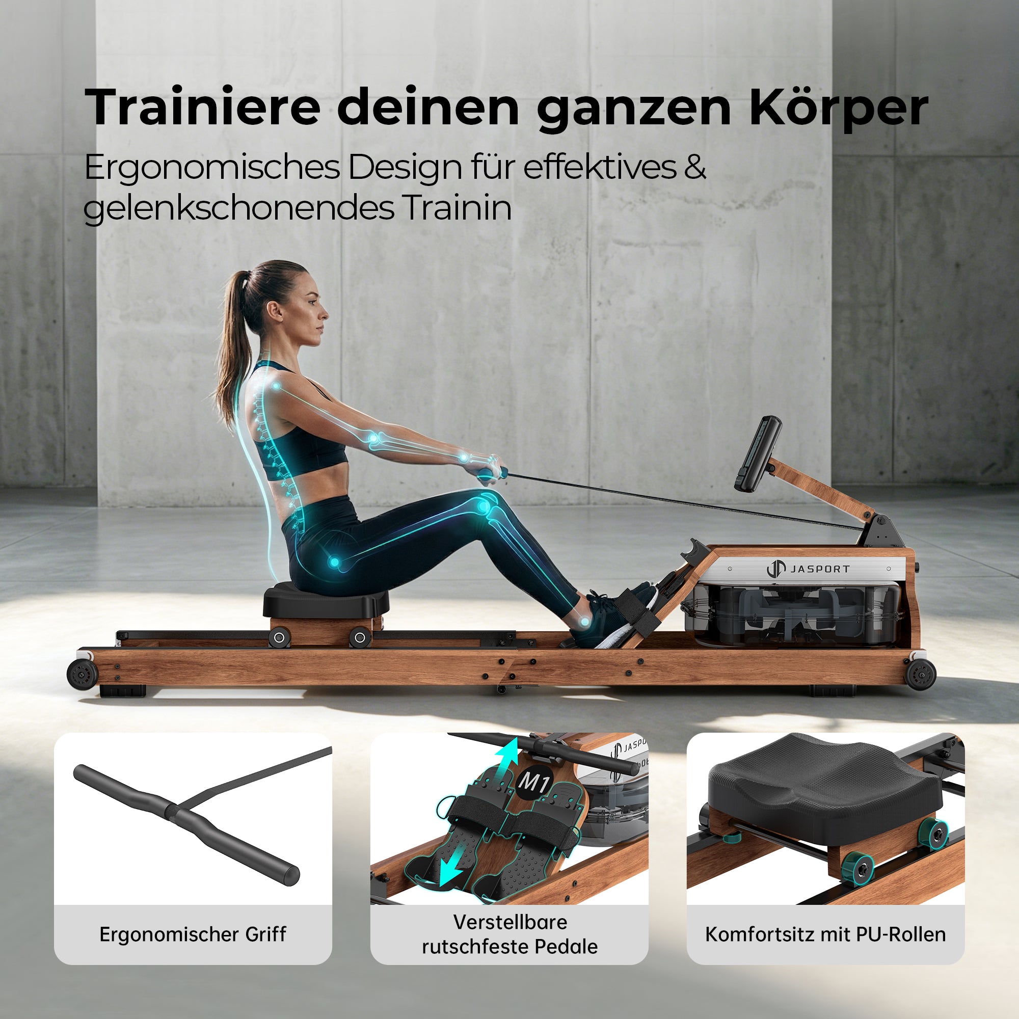 JASPORT M1 Klappbares Wasserrudergerät für Zuhause（Walnussbraun）