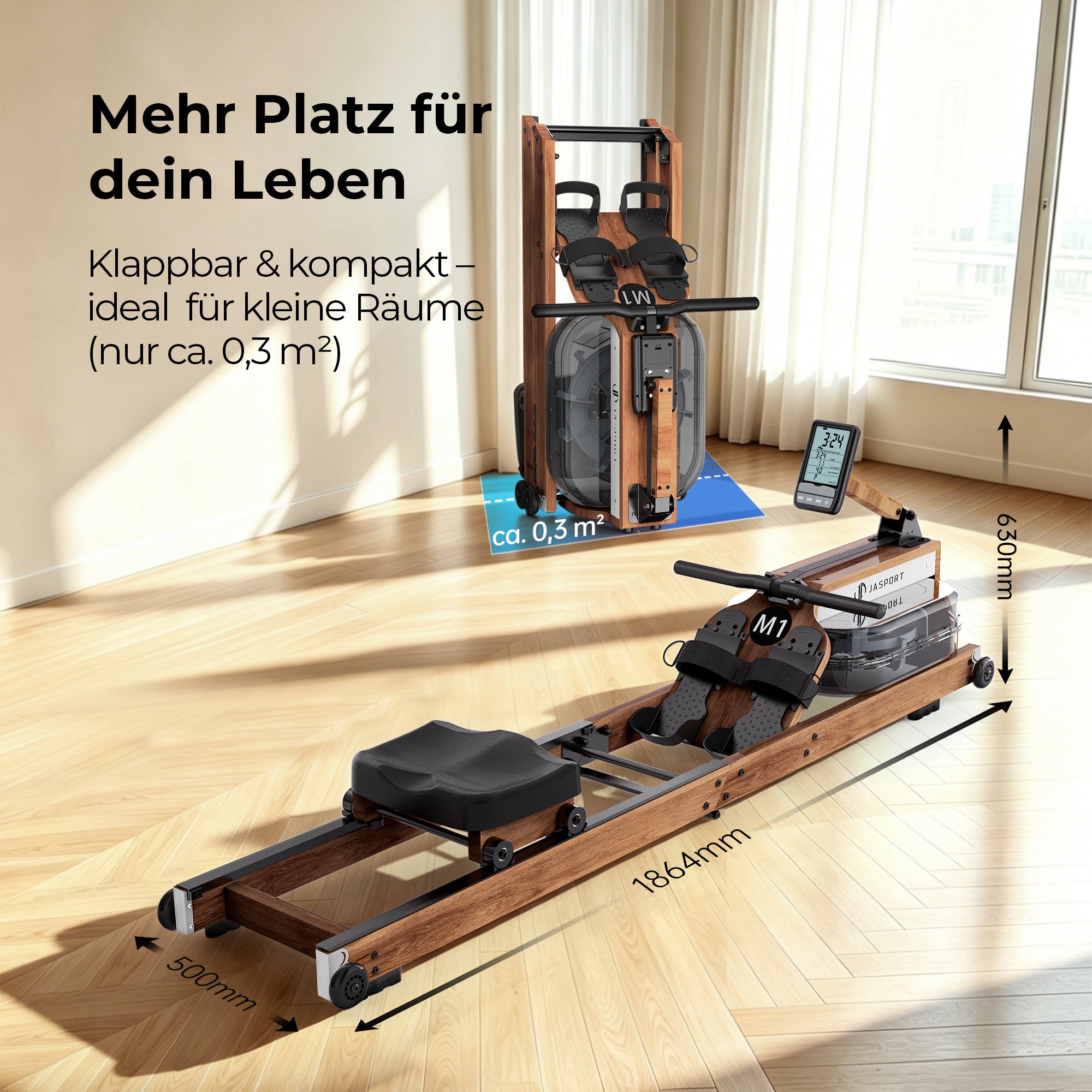 JASPORT M1 Klappbares Wasserrudergerät für Zuhause（Walnussbraun）