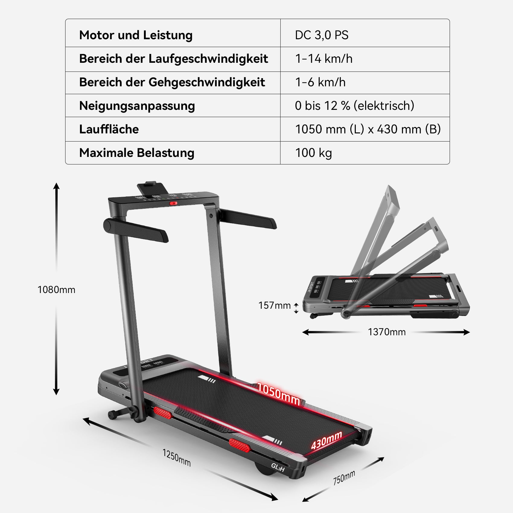 Gebraucht-JASPORT GL3H 2-in-1 Laufband für Zuhause