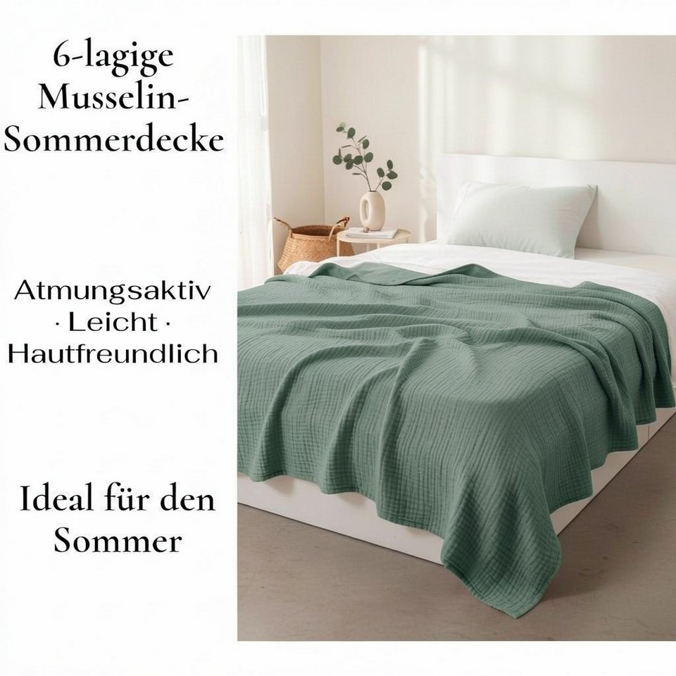 JASLIFE Musselin-Sommerdecke aus 100 % Baumwolle